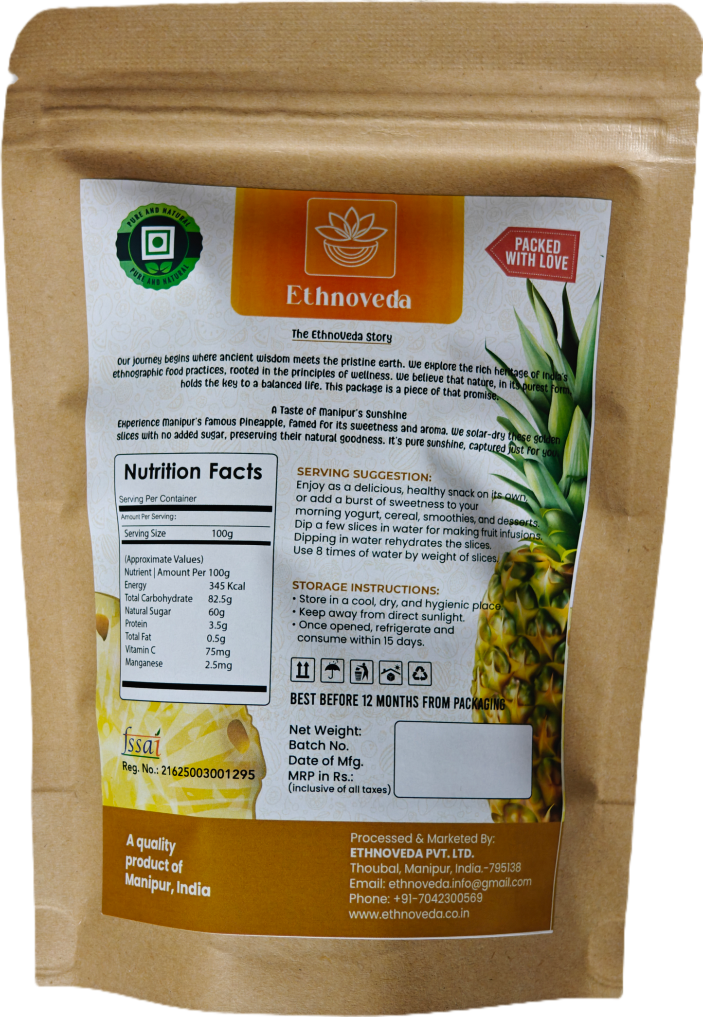 Brown package with nutritional label and brand logo on a white background